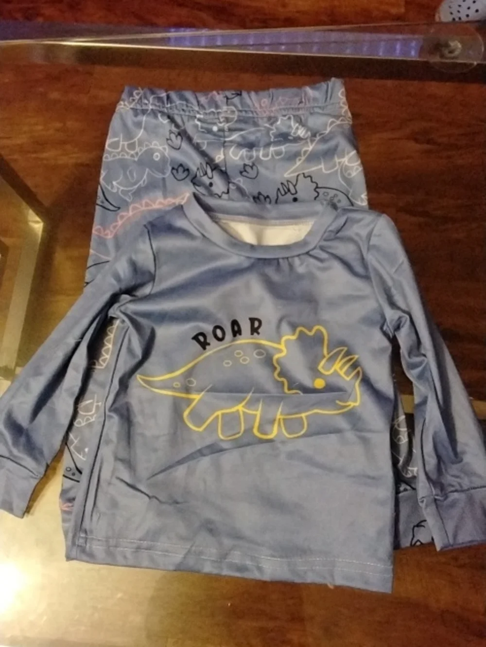 PatPat Light Blue Dinosaur Pajama Set with Yellow Triceratops Graphic